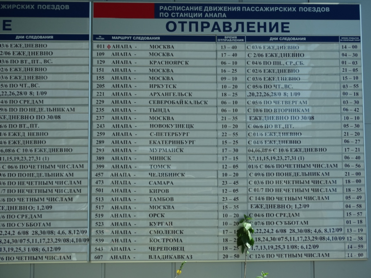 Расписание поездов анапа калининград